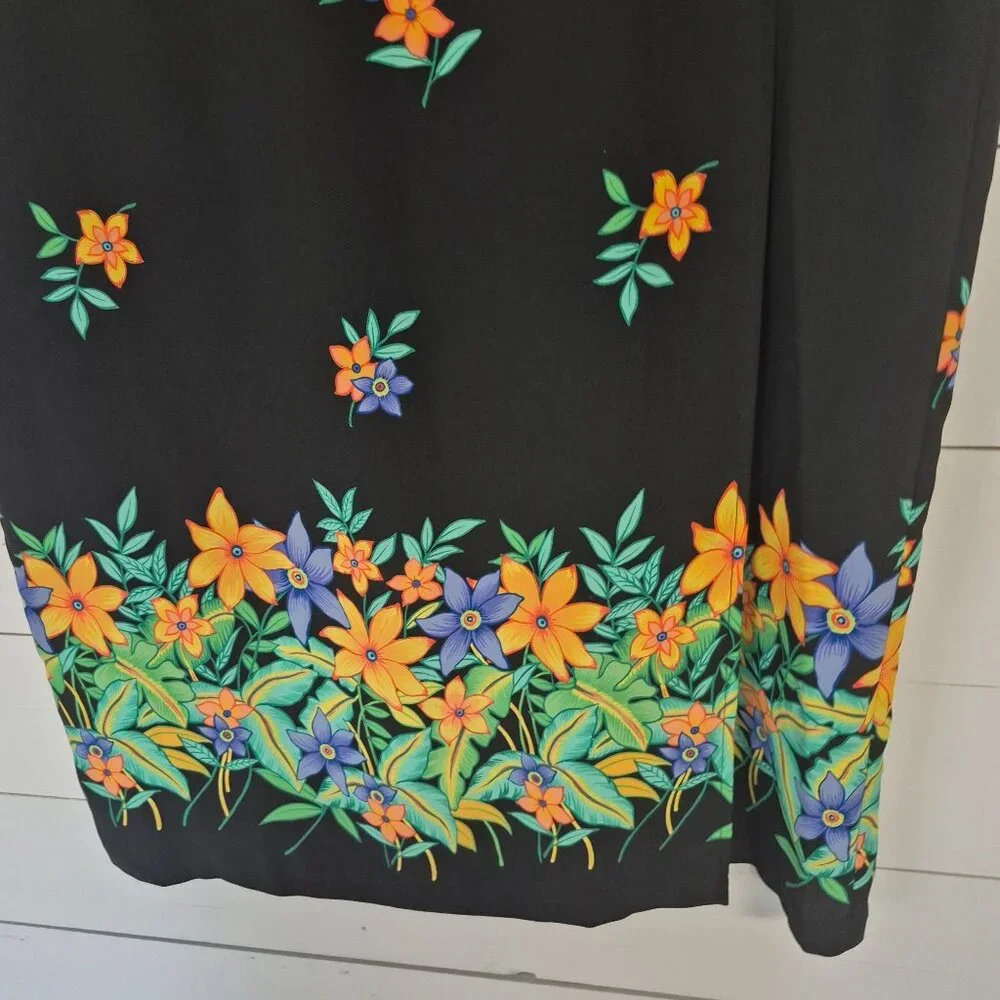 Sag Harbor Womens Floral Print Black Midi Skirt Size 18 Polyester Elastic Waist - Picture 2 of 6